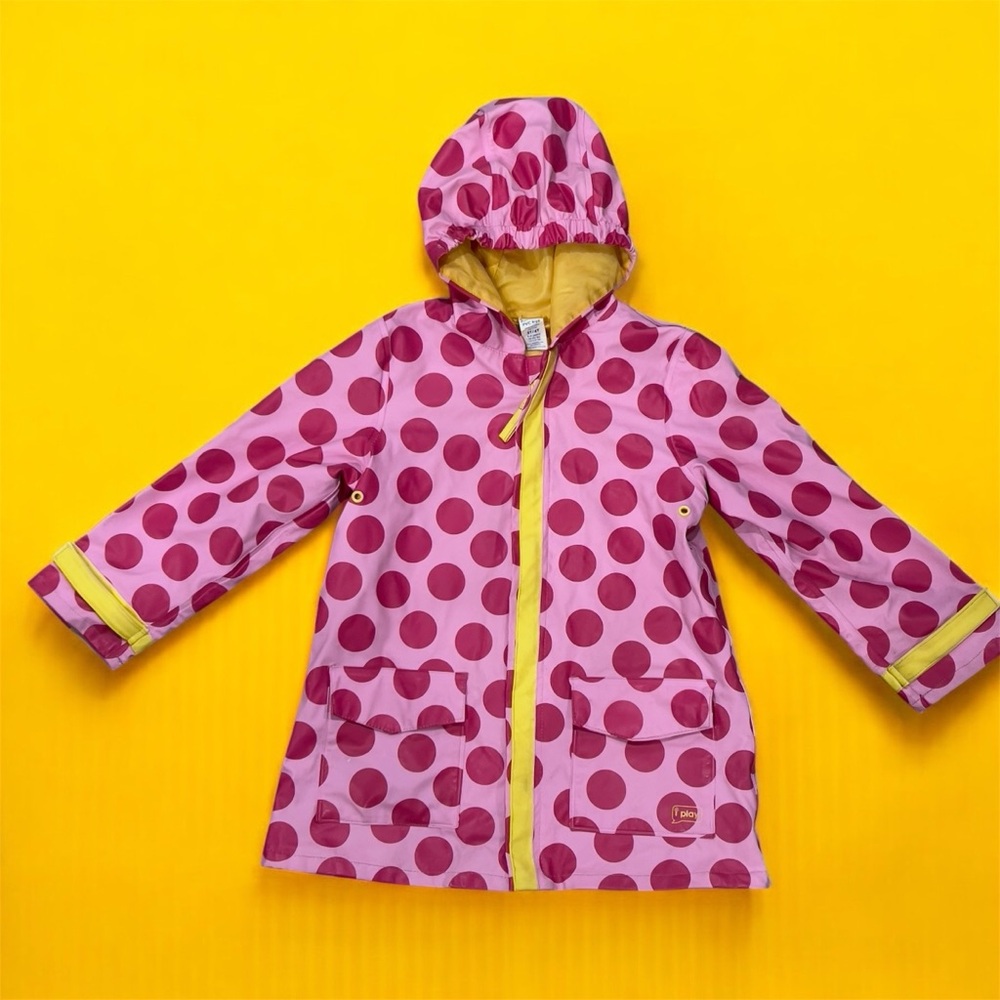 Kids Pink Polka Dot Raincoat w/ Adjustable Sleeves, size 3T/4T